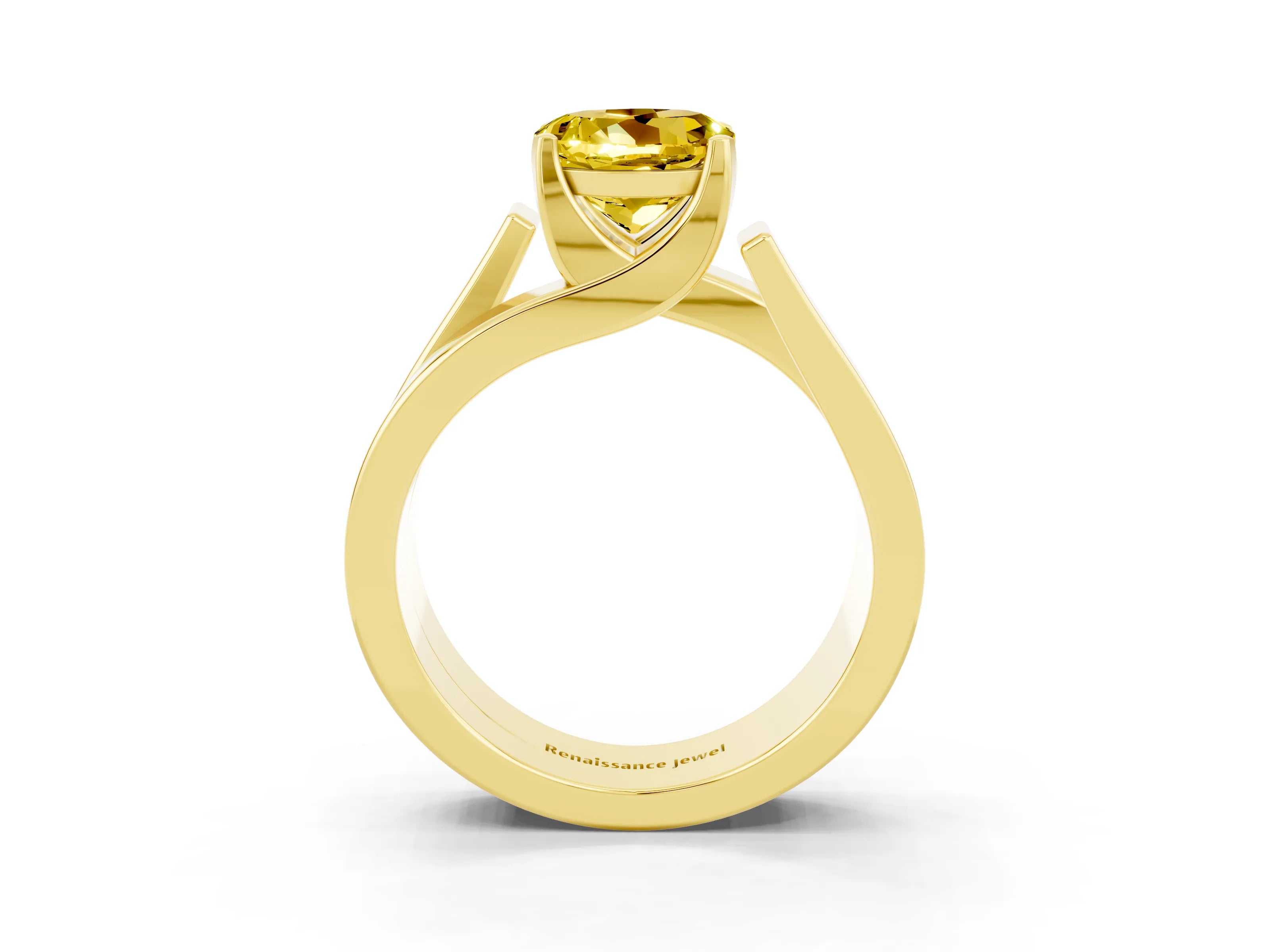 Yellow gold Modern Tension Set Round Cut Yellow Sapphire Solitaire Wide Band Ring_15