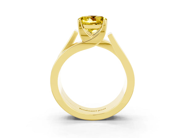 Yellow gold Modern Tension Set Round Cut Yellow Sapphire Solitaire Wide Band Ring