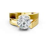 Yellow gold Modern Tension Set Round Solitaire Wide Band Ring_109