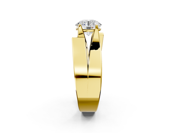 Yellow Gold Round Solitaire Engagement Ring Setting with Wide Stepped Bypass Band