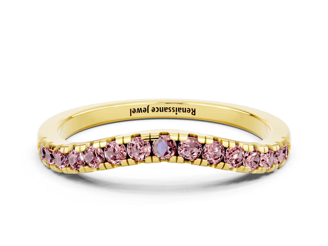 Yellow gold Morganite Pavé Curved Wedding Band_6