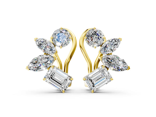 Yellow gold Multi-Shape Diamond Cluster Stud Earrings