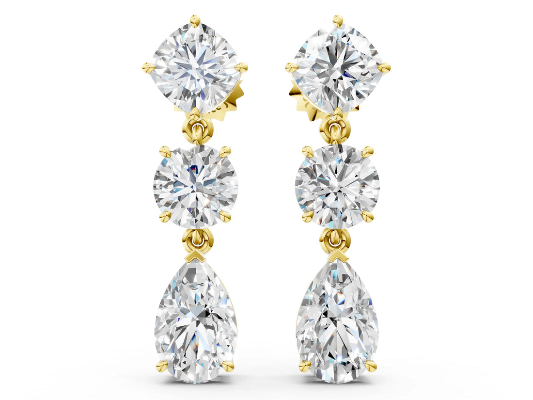 Yellow gold Multi-Shape Diamond Drop Earring