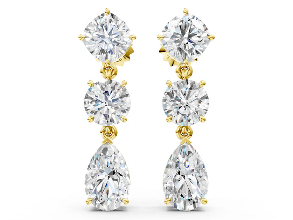 Yellow gold Multi-Shape Diamond Drop Earring