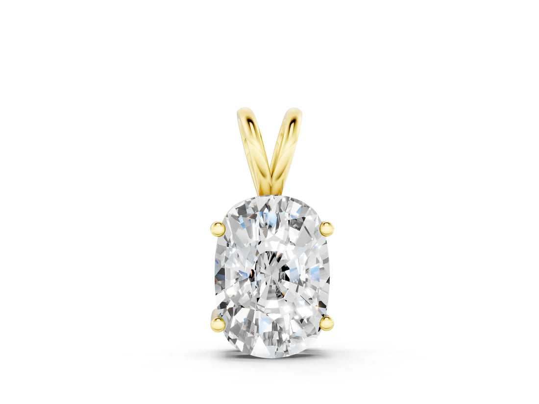 Yellow gold Old Mine Cushion Diamond Solitaire Pendant with Four Prong Setting_4