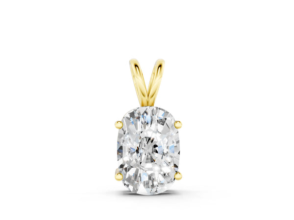 Yellow gold Old Mine Cushion Diamond Solitaire Pendant with Four Prong Setting