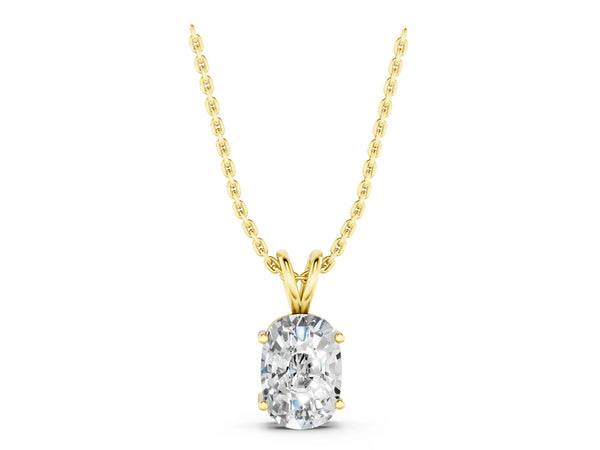 Yellow gold Old Mine Cushion Diamond Solitaire Pendant with Four Prong Setting