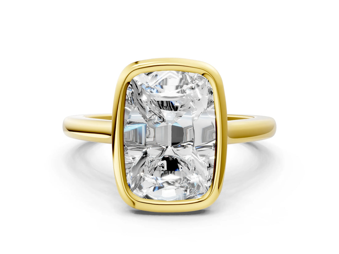 Yellow gold Old Mine Elongated Cushion Diamond Bezel Set Ring_17