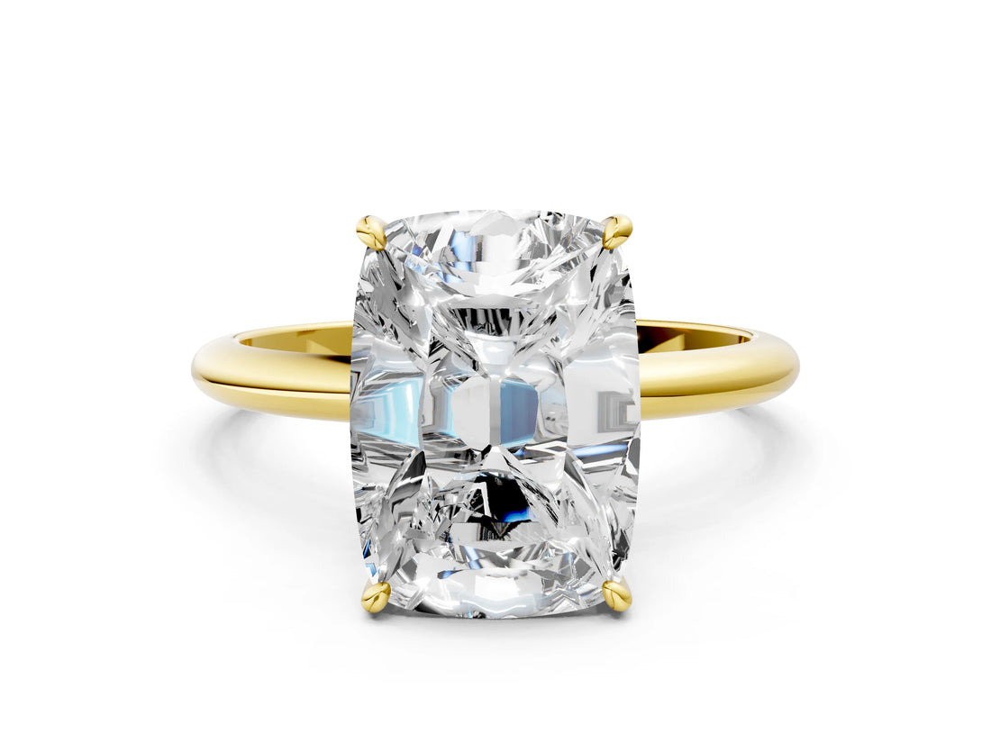 10K Yellow Gold Old Mine Elongated Cushion Diamond Classic Band Four Prong Solitaire Ring