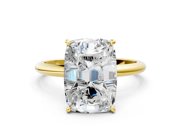 10K Yellow Gold Old Mine Elongated Cushion Diamond Classic Band Four Prong Solitaire Ring