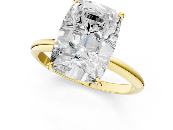 10K Yellow Gold Old Mine Elongated Cushion Diamond Classic Band Four Prong Solitaire Ring