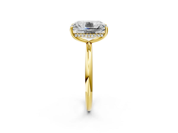 10K Yellow Gold Old Mine Elongated Cushion Diamond Classic Band Four Prong Solitaire Ring