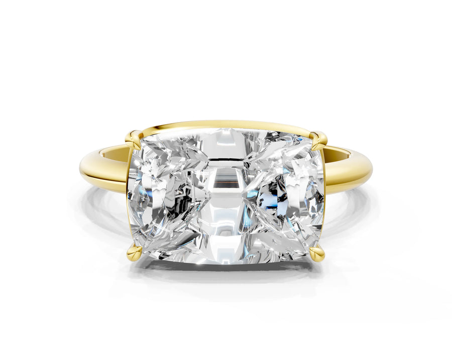 Yellow gold Old Mine Elongated Cushion Diamond East-West Bezel Set Four Claw Solitaire Ring