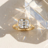 Yellow gold Old Mine Elongated Cushion Diamond East-West Bezel Set Four Claw Solitaire Ring_32