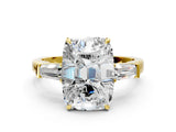 Yellow gold Old Mine Elongated Cushion Diamond with Side Tapered Baguette Three Stone Ring_34