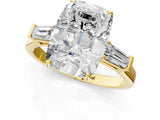Yellow gold Old Mine Elongated Cushion Diamond with Side Tapered Baguette Three Stone Ring_35