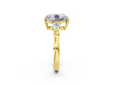 Yellow gold Old Mine Elongated Cushion Diamond with Side Tapered Baguette Three Stone Ring_36