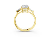 Yellow gold Old Mine Elongated Cushion Diamond with Side Tapered Baguette Three Stone Ring_37