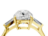 Yellow gold Old Mine Elongated Cushion Diamond with Side Tapered Baguette Three Stone Ring_38