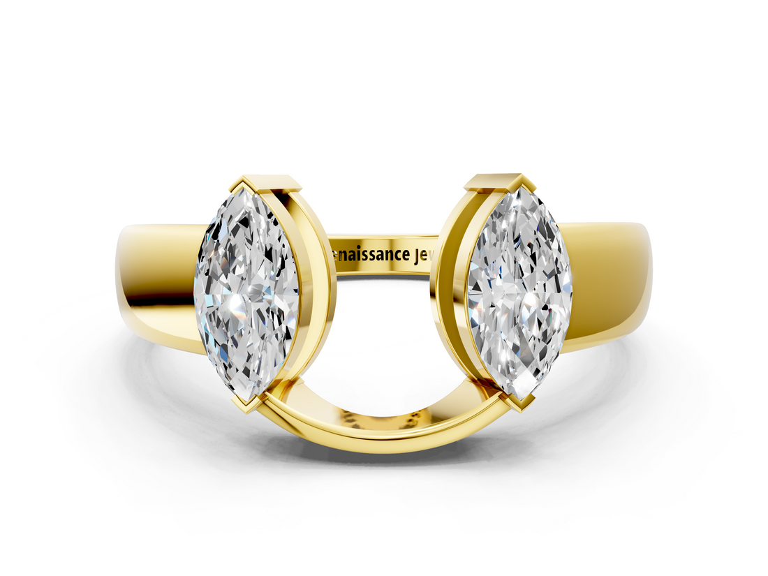 Yellow gold Open Band Marquise Diamond Tension Setting_38