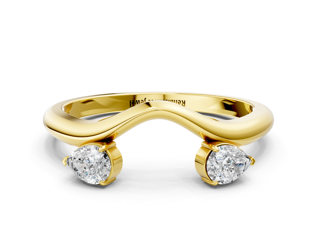 Yellow gold Open Band Pear Cut Prong Set Diamond Ring_100