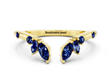 Yellow gold Open Marquise Cluster Blue Sapphire Band with Prong Setting_6