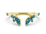 Yellow gold Open Marquise Cluster Blue Topaz Band with Prong Setting_6
