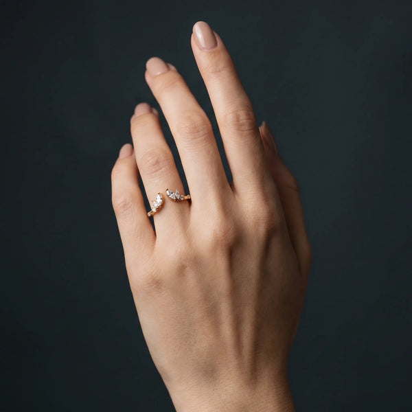 Yellow gold Open Marquise Cluster Diamond Band with Prong Setting