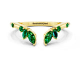 Yellow gold Open Marquise Cluster Emerald Band with Prong Setting_6