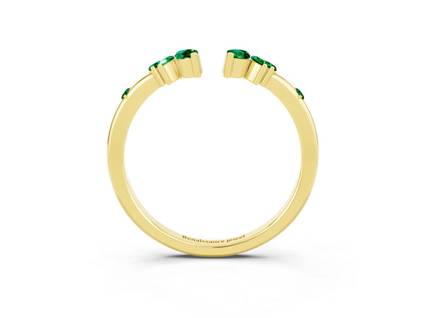 Yellow Gold Marquise Lab-Grown Emerald Open Leaf Cluster Curved Wedding Band