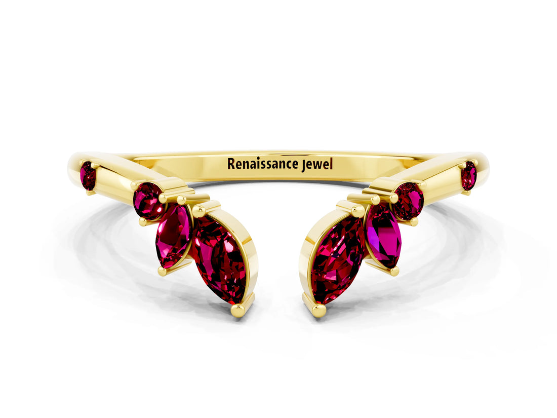 Yellow gold Open Marquise Cluster Garnet Band with Prong Setting_6