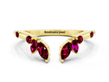 Yellow gold Open Marquise Cluster Garnet Band with Prong Setting_6
