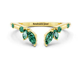 Yellow gold Open Marquise Cluster Green Sapphire Band with Prong Setting_6
