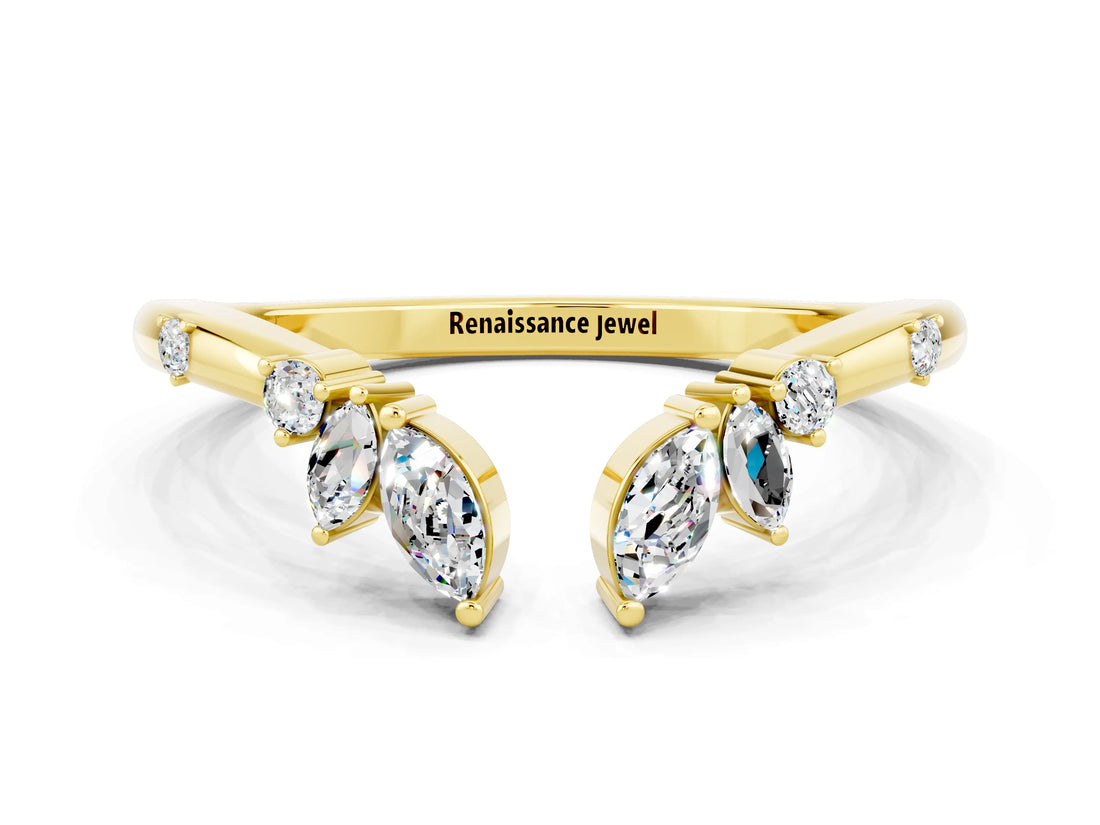 Yellow gold Open Marquise Cluster Moissanite Band with Prong Setting_6