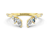 Yellow gold Open Marquise Cluster Moissanite Band with Prong Setting_6