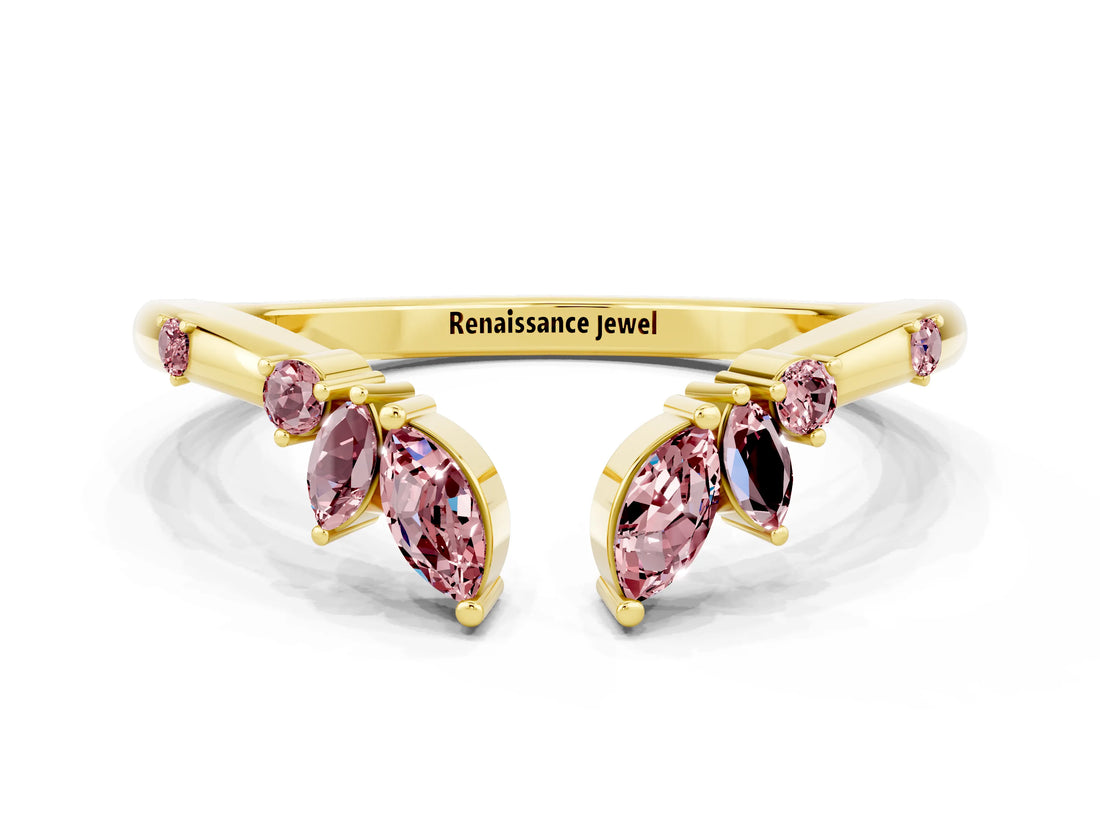 Yellow gold Open Marquise Cluster Morganite Band with Prong Setting_6