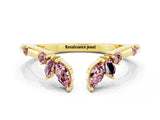 Yellow gold Open Marquise Cluster Morganite Band with Prong Setting_6