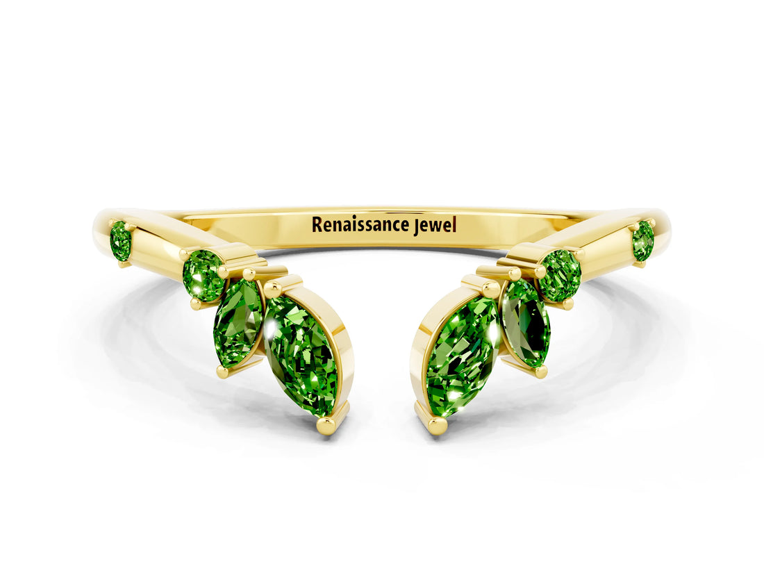 Yellow gold Open Marquise Cluster Peridot Band with Prong Setting_6