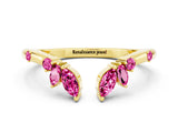 Yellow gold Open Marquise Cluster Pink Sapphire Band with Prong Setting_18