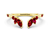 Yellow gold Open Marquise Cluster Ruby Band with Prong Setting_6