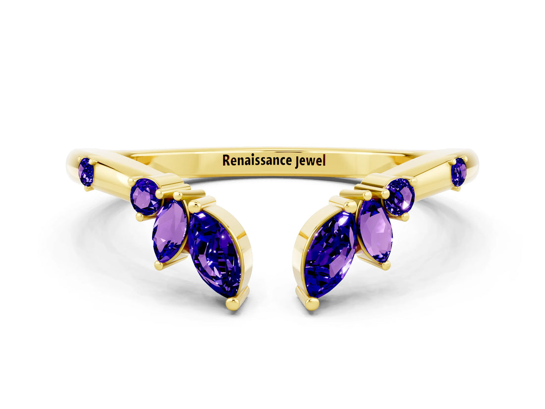 Yellow gold Open Marquise Cluster Tanzanite Band with Prong Setting_6