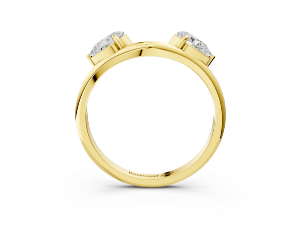 Yellow gold Two-Stone Pear Diamond Bypass Ring with Prong Setting