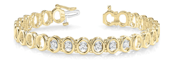 Yellow gold Oval Bezel Set Diamond Tennis Bracelet with Half-Bezel Prong Setting