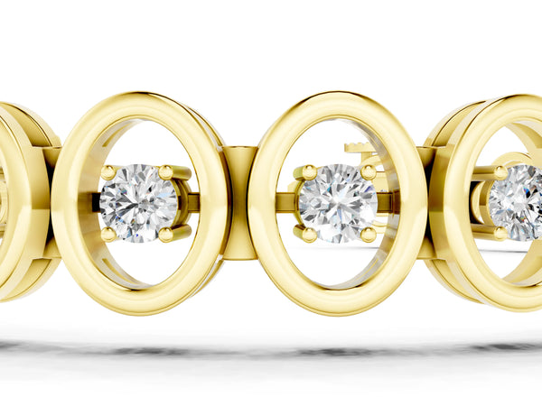 Yellow gold Oval Bezel Set Round Diamond Tennis Bracelet with Four-Prong Setting