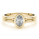 Yellow gold Oval Bezel Solitaire Ring with Split Shank Band 1
