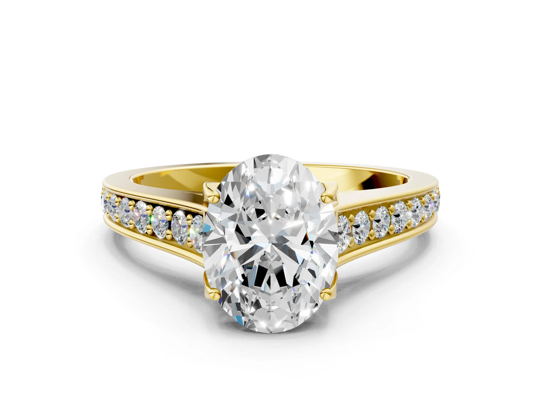 Yellow gold Oval Brilliant Cut Diamond Engagement Ring with Pavé Band and Four-Prong Setting_85