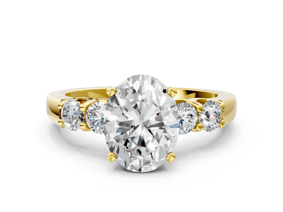 Yellow gold Oval Brilliant Diamond Five-Stone Engagement Ring with Prong Setting on a Classic Band_16