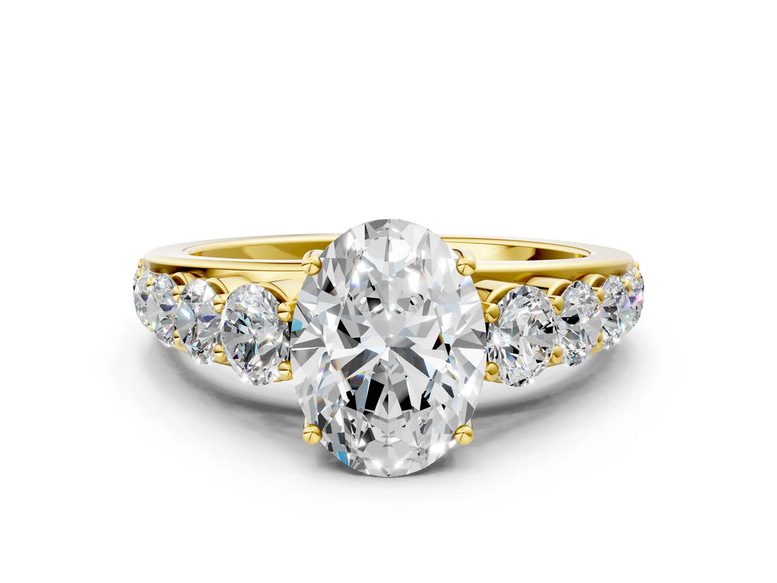 Yellow gold Oval Brilliant Diamond Pavé Band with Six-Prong Setting_3