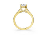 Yellow gold Oval Brilliant Diamond Solitaire with Pavé Band and Four-Prong Setting 4
