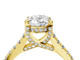 Yellow gold Oval Brilliant Diamond Solitaire with Pavé Band and Four-Prong Setting 5